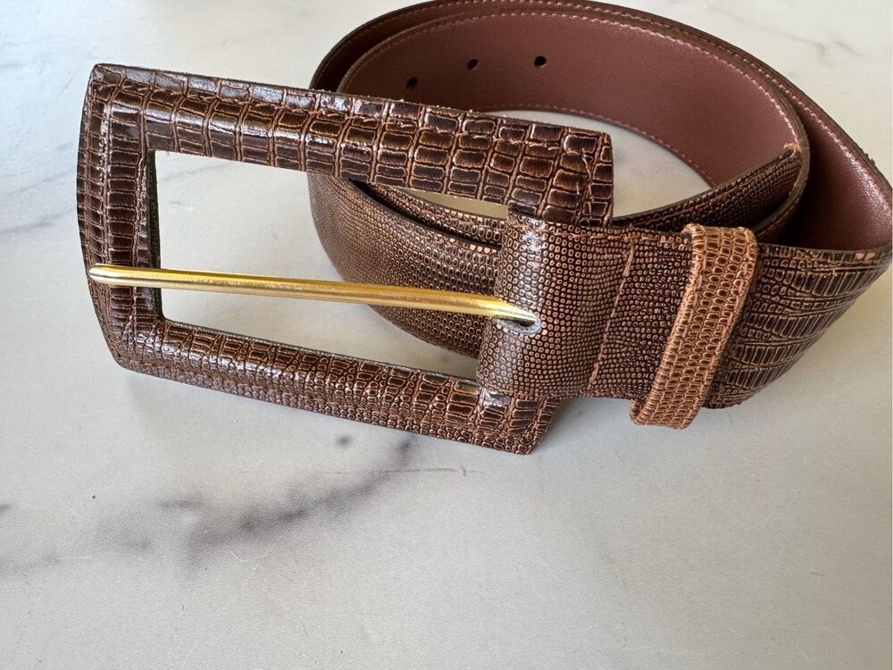 DH women’s small brown 32 Genuine leather belt croc exaggerated oversized rectan
